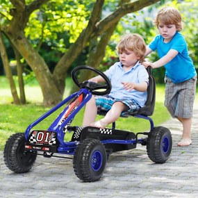 Kart infantil de pedais com 4 rodas antiderrapantes assento envolvente e travão de mão 92 x 50 x 53 cm azul