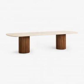 Rectangular Dining Table In Cement And Acacia Wood Sirvon 270 X 110 Cm - Sklum