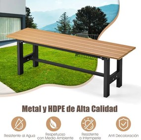 Banco de exterior para 2 pessoas com estrutura metálica de ripas Capacidade 300 kg para Pátio Jardim Varanda 120 x 36 x 40,5 cm Castanho