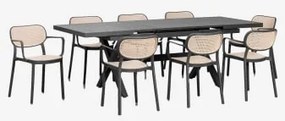 Conjunto Mesa Rectangular 180-240x90 Cm Extensível Alumínio Karena E 8 Cadeiras De Jardim Empilháveis Com Braços Omara Cinza Grafito - Sklum