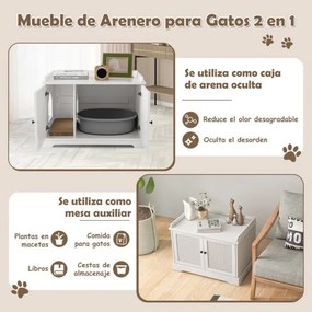 Mesa auxiliar para caixa areia gatos (NÂO INCLUIDA) 75 x 51 x 53 cm com divisória ajustável e tabuleiro para arranhar Branca