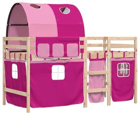 Cama alta para criança com túnel 90x200 cm pinho maciço rosa