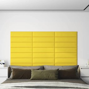 vidaXL Painel de parede 12 pcs 60x15 cm tecido 1,08 m² amarelo-claro
