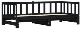 Sofá-cama com gavetão 90x200 cm madeira de pinho maciça preto