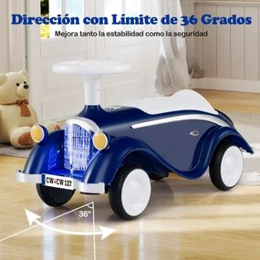 Andarilho carro clássico deslizante com volante, buzina, luz LED e espaço de armazenamento sob o assento para crianças de 19 a 36 meses, azul escuro