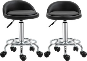 Conjunto de 2 bancos com rodas giratórias a 360° (MESA NÃO INCLUIDA), assento ajustável entre 47 e 62 cm de altura, em aço cromado com revestimento si