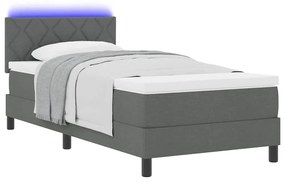 Cama Box Spring com Colchão &amp; LED Cinza Escuro 90x200 cm Tecido