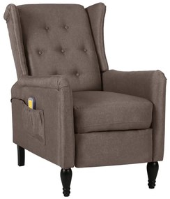 vidaXL Poltrona de massagens reclinável tecido cinzento-acastanhado