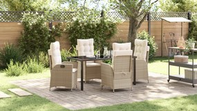Conjunto de Jantar de Jardim 5 Peças com Almofadas Bege Rattan Sintéti