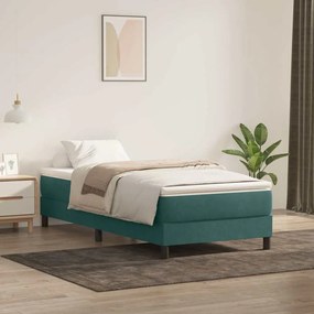 Cama com molas/colchão 90x220 cm veludo verde-escuro