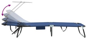 Espreguiçadeiras Dobráveis 2 pcs com Toldo Azul 600D Fabric Oxford