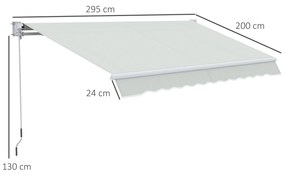 Toldo Manual Retrátil com Manivela 200x295 cm Toldo de Parede com Proteção Solar UV50+ e Estrutura de Alumínio para Jardim Varanda Exterior Creme