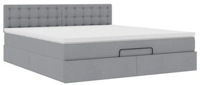 Cama otomana com colchão 160x200 cm tecido cinzento claro