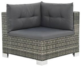 10 pcs conjunto lounge de jardim c/ almofadões vime PE cinzento