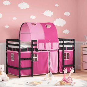 vidaXL Cama alta p/ criança c/ túnel 90x190 cm pinho maciço rosa
