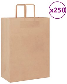 vidaXL Sacos de papel 250 unid com alças castanho 32x17x44 cm
