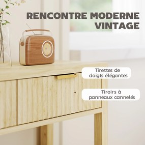 Mesa Consola de entrada de 90 cm, mesa de entrada estreita com 2 gavetas com ranhuras e prateleira, estilo moderno, madeira natural