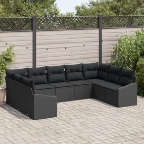 Conjunto de Jantar de Jardim 9 Peças com Almofadas Preto Rattan Sintét