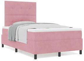 Cama Box Spring com Colchão Rosa 120x200 cm Veludo