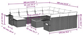 13 pcs conjunto de sofás p/ jardim com almofadões vime PE bege