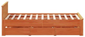 Cama sem colchão com cabeceira pinho maciço castanho-mel