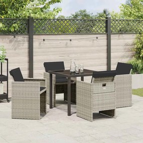 Conjunto de Jantar de Jardim com 5 peças e almofadas cinza claro em ra