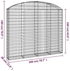 Cesto gabião arqueado 200x30x160/180 cm ferro galvanizado
