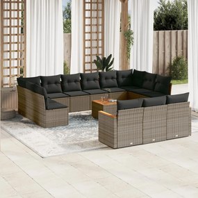 vidaXL 14 pcs conjunto sofás p/ jardim c/ almofadões vime PE cinzento