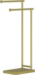 Toalheiro de Pé de 2 Níveis Toalheiro para Casa de Banho com 2 Barras e Estrutura Metálica Estilo Moderno em Forma de L 35,5x20x78 cm Dourado