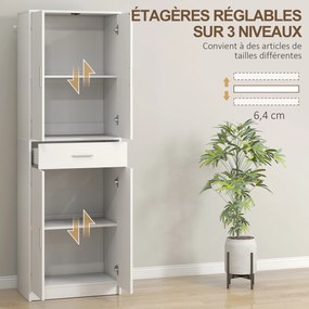 Armário de cozinha moderno com portas 60 x 35 x 180 cm, prateleiras ajustáveis e gaveta, branco
