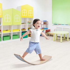 Tábua Curva Infantil de Equilíbrio de Madeira para Treino e Terapias de Yoga em Casa e na Sala de Aula  90 x 30 x 19 cm Natural