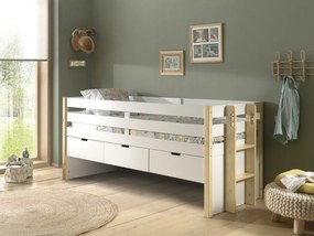 Cama infantil MARGRIT (90 x 200 cm) + Estrado + 3 gavetas para arrumação Natural / Branca