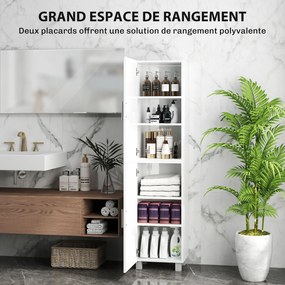 Armário alto de casa de banho, móvel de arrumação em coluna com 2 portas e prateleiras ajustáveis, 40 x 30 x 167,5 cm, branco