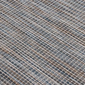 Tapete de tecido plano para exterior 80x250 cm castanho e azul