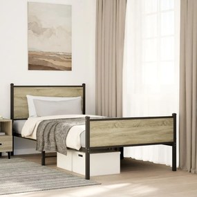 vidaXL Estrutura de cama sem colchão 100x190 cm metal carvalho sonoma