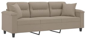 Sofá 3 lugares c/ almofadas 180 cm microfibra cinza-acastanhado