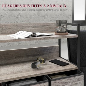 Cómoda com 7 gavetas em tecido, dobráveis e removíveis 79 x 29 x 101 cm, e prateleiras abertas, cinzenta