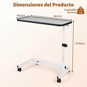 Mesa Auxiliar em Forma de C para Sofá e Cama, 80,5 x 40,5 x 73-94 cm, Altura Ajustável em 9 Níveis, Branco