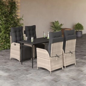 5 pcs conjunto de jantar p/ jardim c/ almofadões cinzento claro
