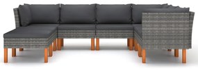 8 pcs conjunto lounge de jardim c/ almofadões vime PE cinzento
