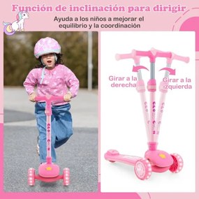 Trotinete Dobrável para Crianças 37-60 Meses com Rodas PU Luz LED Travão Traseiro Inclinação Direção Guiador Ajustável Púrpura