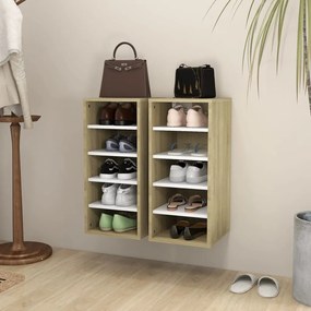 vidaXL Sapateiras 2 pcs 31,5x35x70 cm contrapl. branco/carvalho sonoma