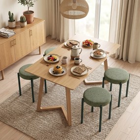 Conjunto de 4 Bancos Redondos Empilháveis (MESA NÃO INCLUIDA), 45 x 45 x 47,5 cm, Assento Estofado, Verde Escuro