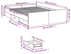 Estrutura de cama c/ gavetas 120x200cm derivados madeira branco