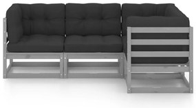 4 pcs conjunto lounge de jardim c/ almofadões pinho maciço