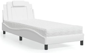 Cama com colchão 90x190 cm couro artificial branco