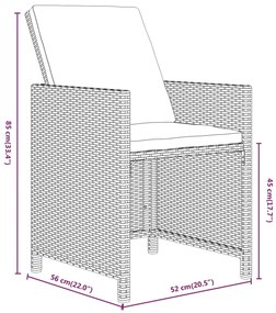 7 pcs conjunto de jantar p/ jardim c/ almofadões vime PE cinza