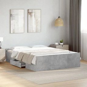 Estrutura de cama c/ gavetas derivados de madeira cinza-cimento