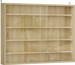 HOMCOM Vitrine de Parede de Madeira com Prateleiras Ajustáveis e 2 Portas Corredeiras de Vidro para Coleções 80x9,5x60 cm Carvalho | Aosom Portugal