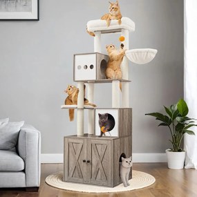 Arranhador para gatos 2 em 1  com caixa de areia 60 x 52 x 185 cm (C x L x A) Greige